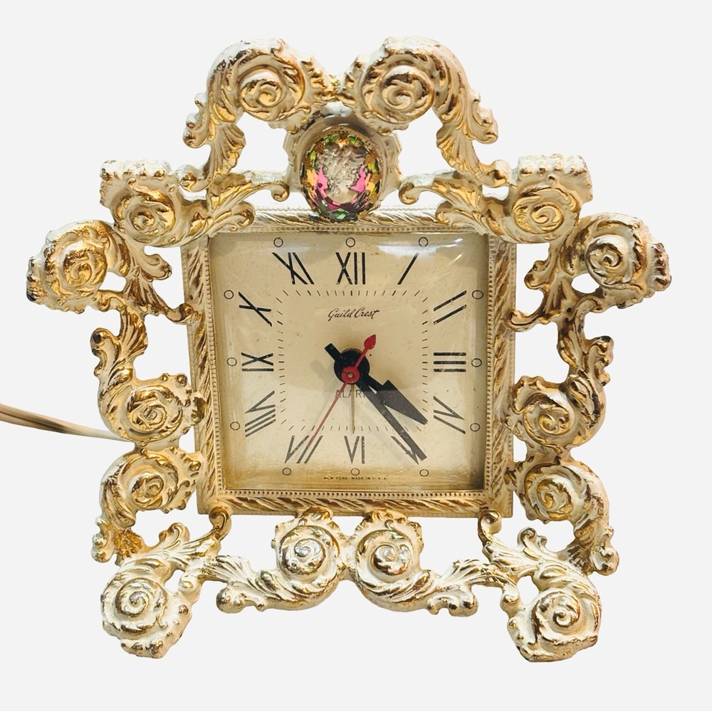 VTG Guildcrest NY Telechron Electric Alarm Clock – Ornate Rococo Gold Gilt Frame